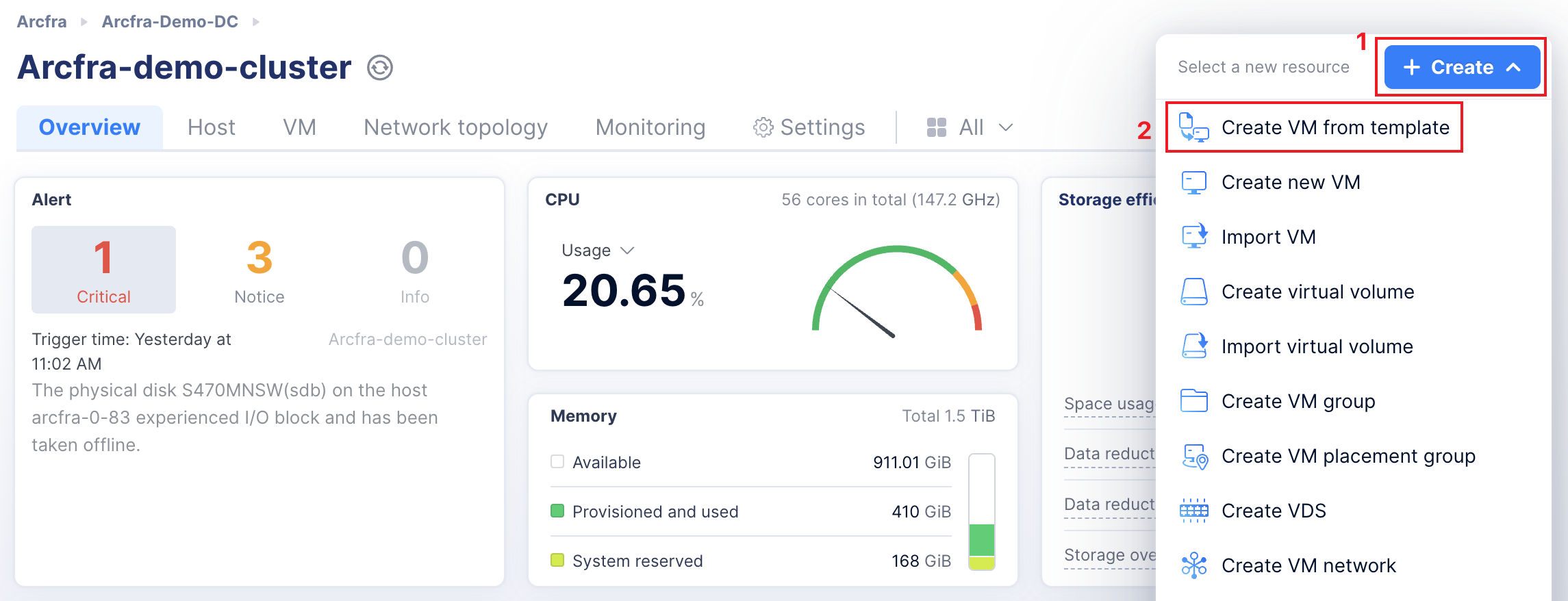 Creating your virtualization workload | quick start guide | Arcfra Docs