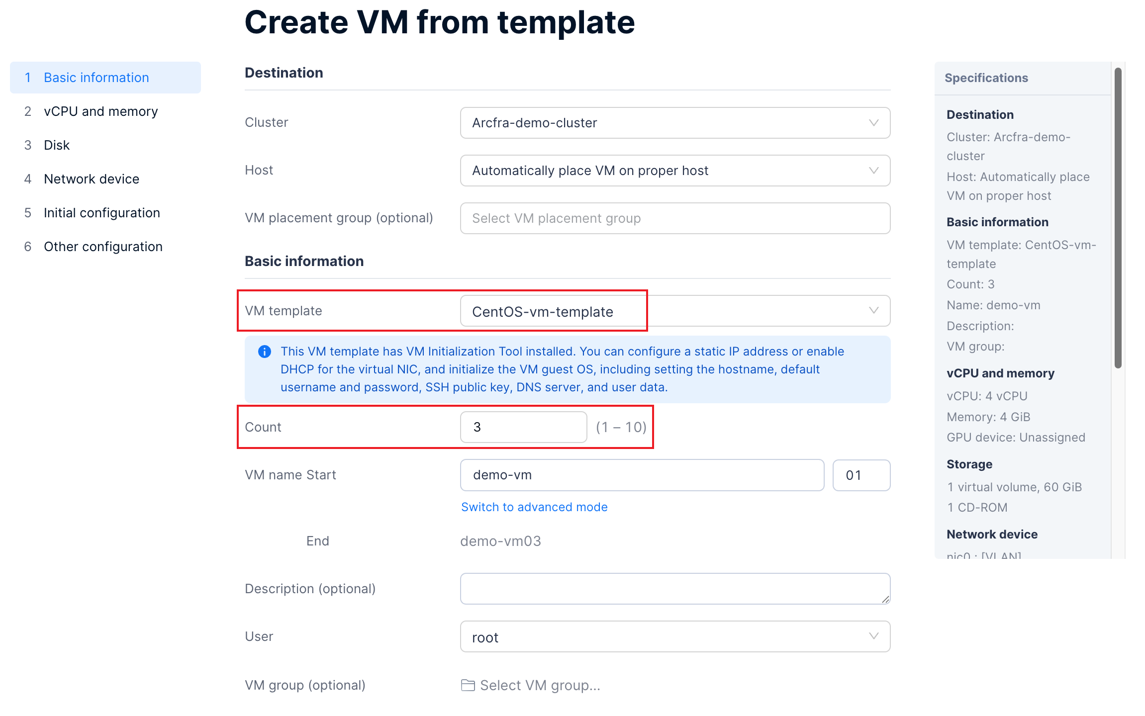 Creating your virtualization workload | quick start guide | Arcfra Docs