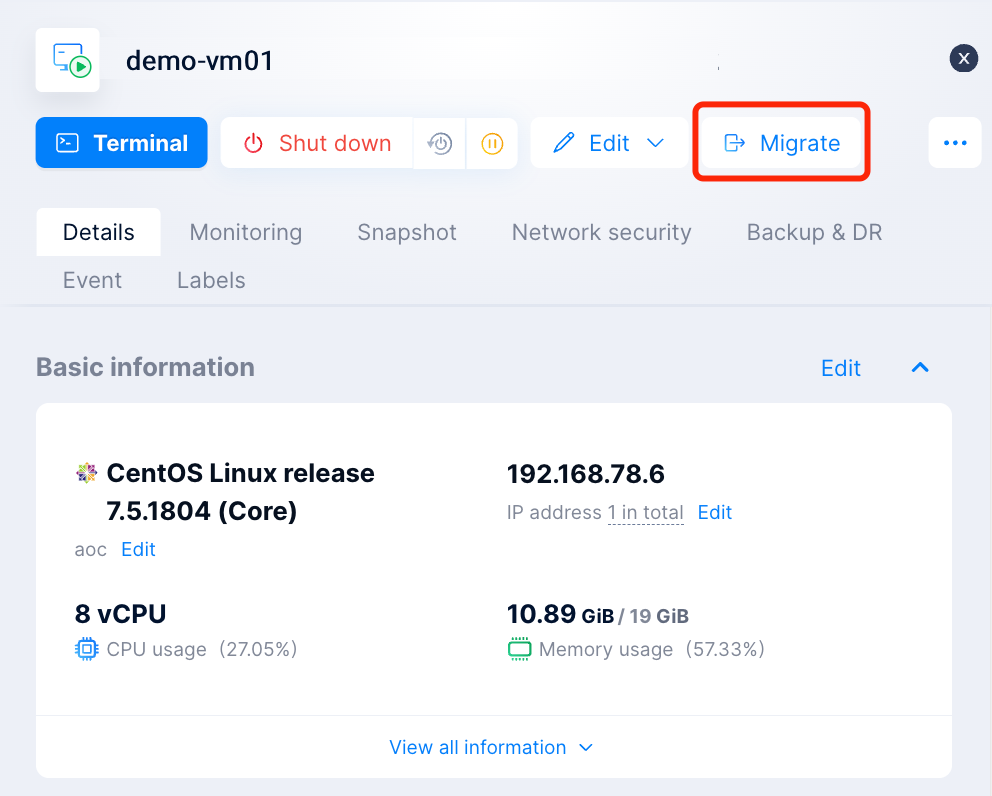 VM hot migration | quick start guide | Arcfra Docs