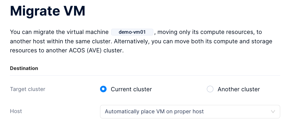 VM hot migration | quick start guide | Arcfra Docs