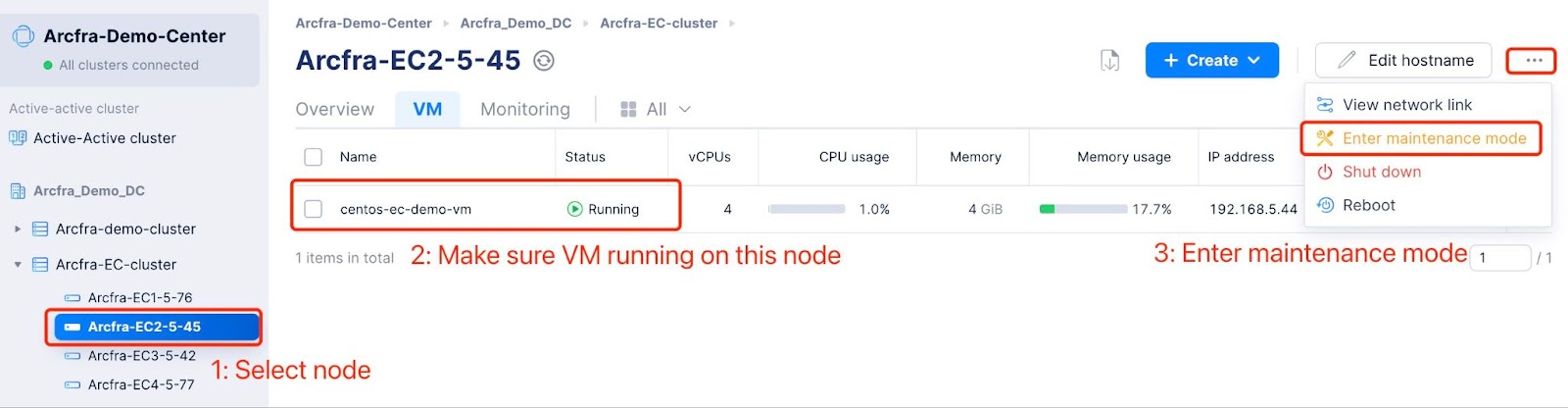 Host Maintenance Mode | quick start guide | Arcfra Docs