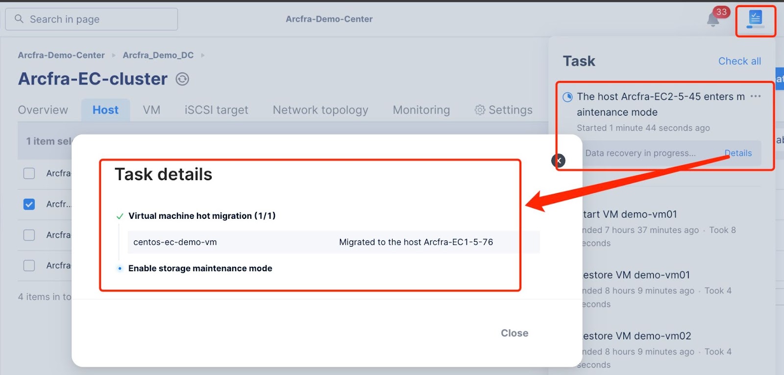 Host Maintenance Mode | quick start guide | Arcfra Docs
