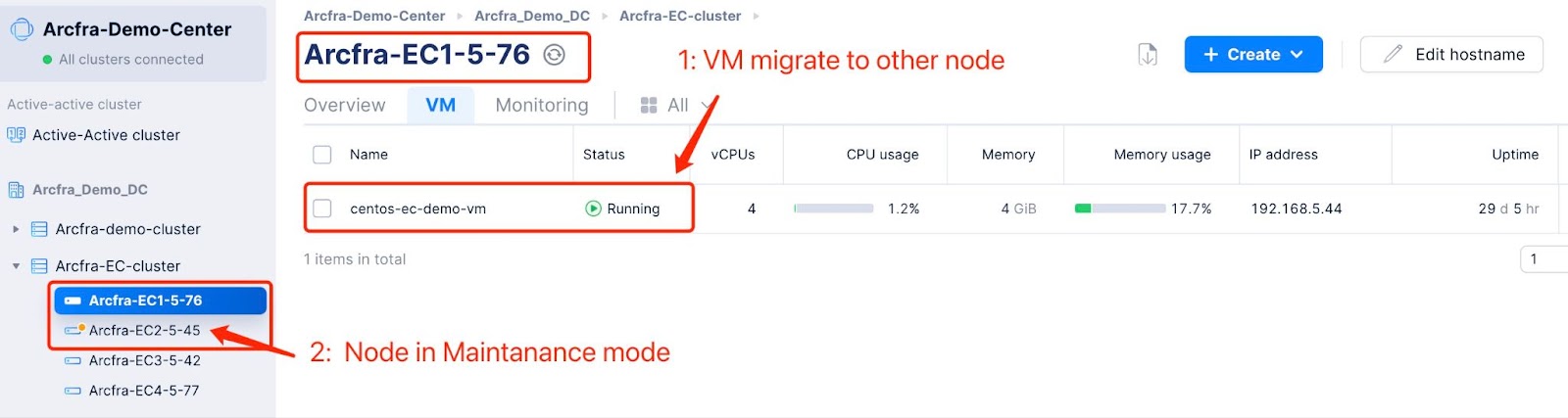 Host Maintenance Mode | quick start guide | Arcfra Docs