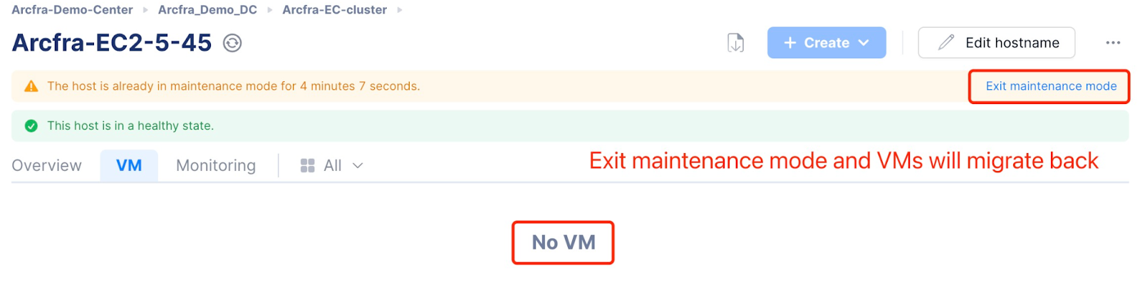 Host Maintenance Mode | quick start guide | Arcfra Docs