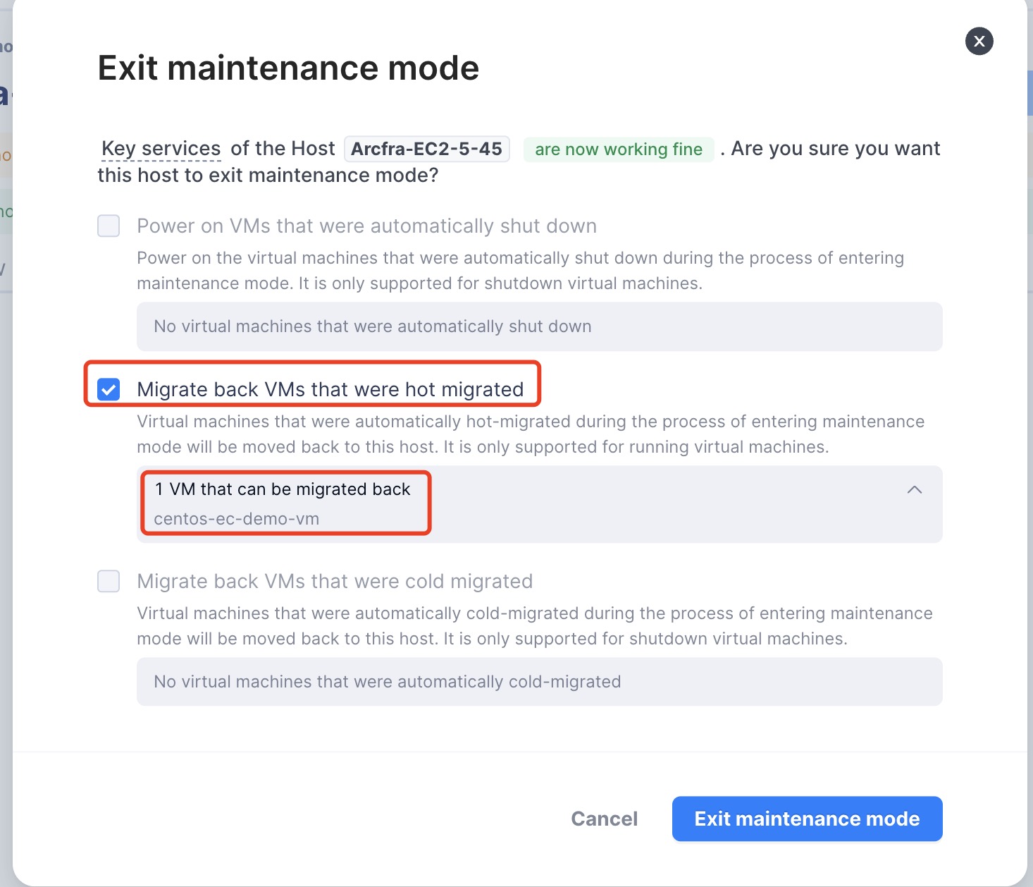 Host Maintenance Mode | quick start guide | Arcfra Docs