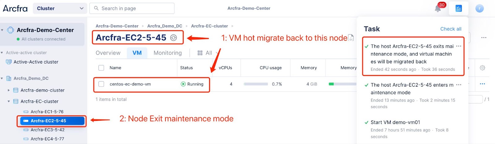 Host Maintenance Mode | quick start guide | Arcfra Docs
