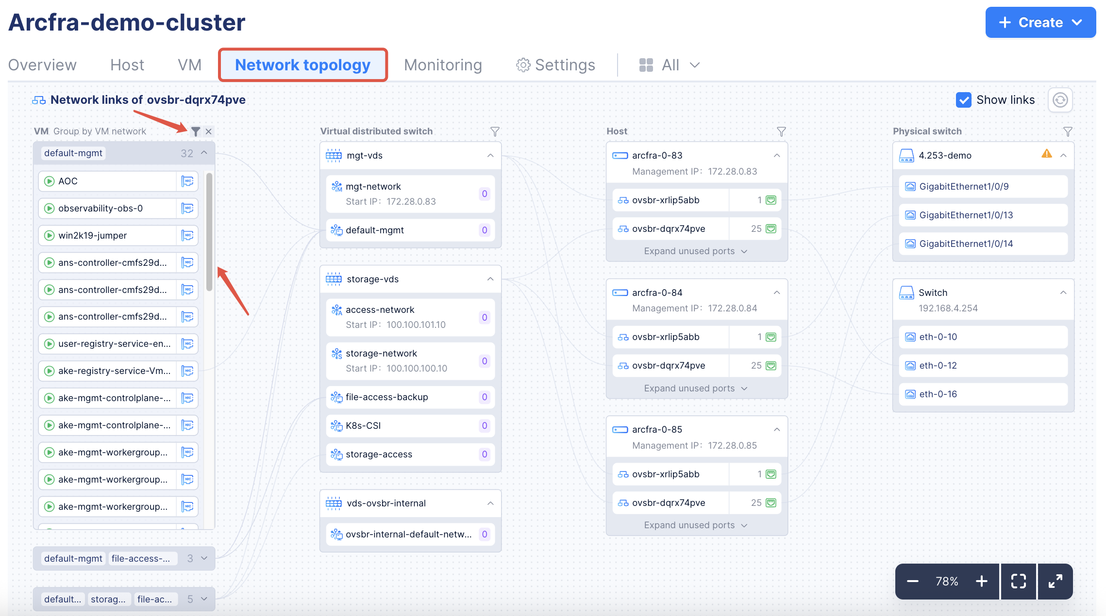 Network topology view | quick start guide | Arcfra Docs