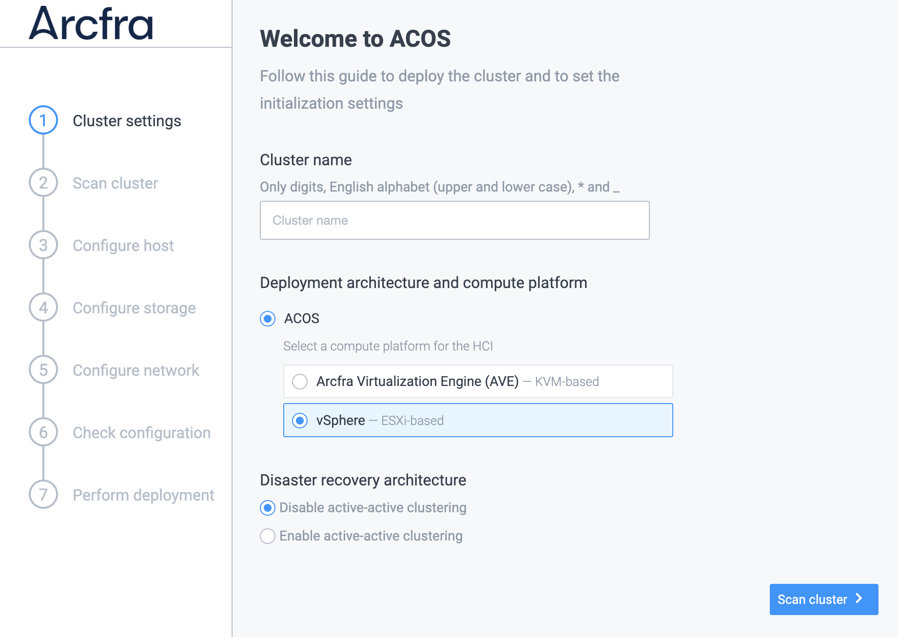 Step 1: Configuring the cluster | Deploying an Arcfra Cloud Operating ...